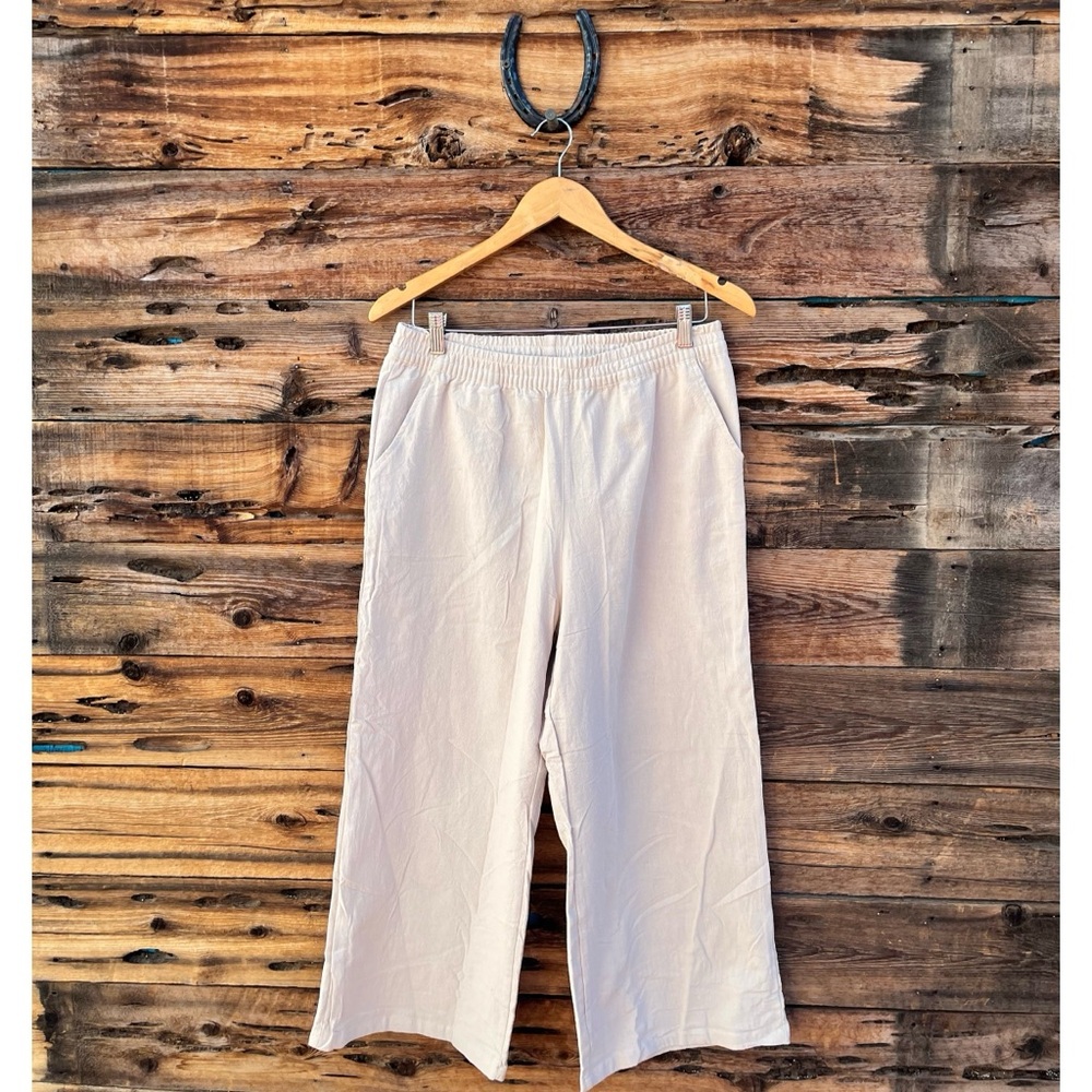 ECUPPER | Cotton Creamy White Casual Loose Trouser Wide Leg Flare Pants L